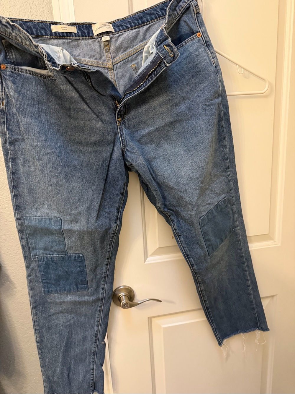 Universal Thread Women's Faded Blue Patchwork Ankle Jeans